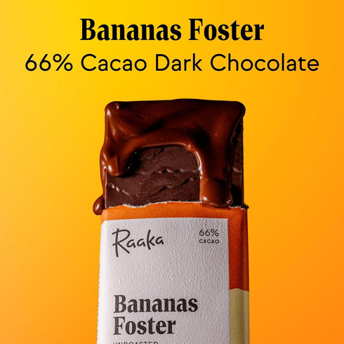 Raaka Chocolate Bananas Foster 66% Cacao Dark Chocolate, Organic, Vegan, Fair Trade, Gluten Free, Kosher, 1.8oz Bars,