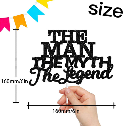 The Man The Myth The Legend Cake Topper Decorations for Dad Birthday Theme, Happy Father’s Day Party Decor (Black)