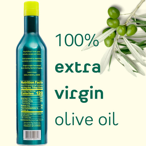 16.9 oz CoLive Extra Virgin Olive Oil | Cold Pressed | Rich and Fresh Taste | Family Farms in Cyprus | Aluminum Bottle