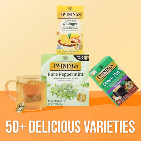 25 Count (Pack 6), 150 Twinings Lemon & Ginger Herbal Tea Individually Wrapped Bags, of Spicy Ginger, Lemon Peel