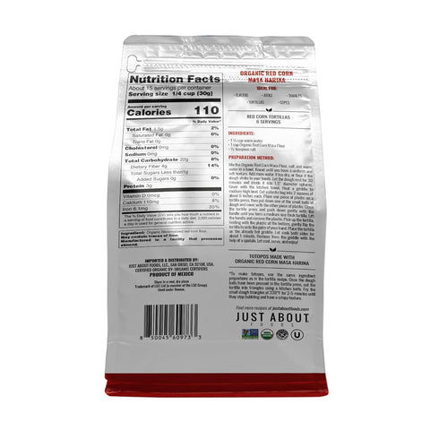 1lb Just About Foods Organic Heirloom Red Corn Masa Harina