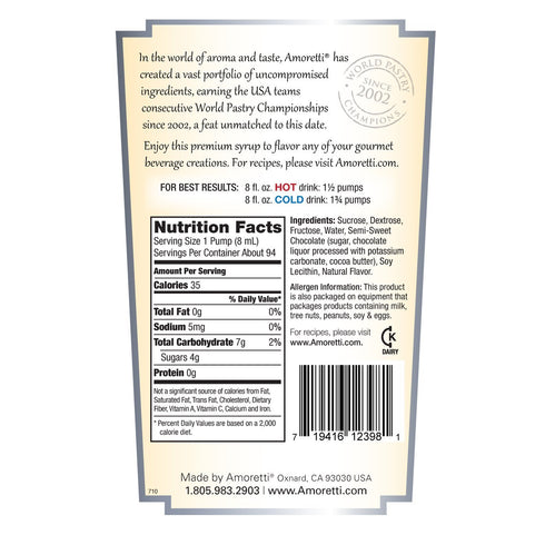 25.4 Amoretti Premium Syrup, Crema Di Dark Chocolate, Ounce