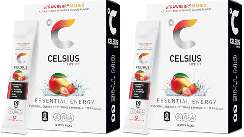 CELSIUS On The Go Strawberry Mango, Sugar Free Energy Drink Mix Sticks,