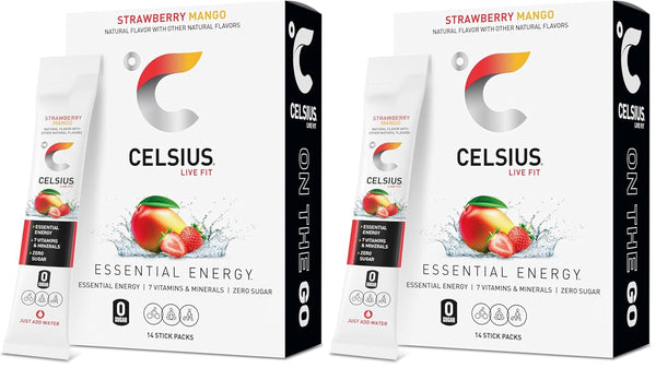 CELSIUS On The Go Strawberry Mango, Sugar Free Energy Drink Mix Sticks,