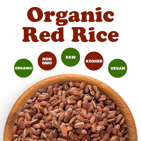 5 Food to Live Organic Red Rice, Pounds Non-GMO, Whole Grain Variety, Non-Sticky, Vegan, Kosher. Source of Protein.