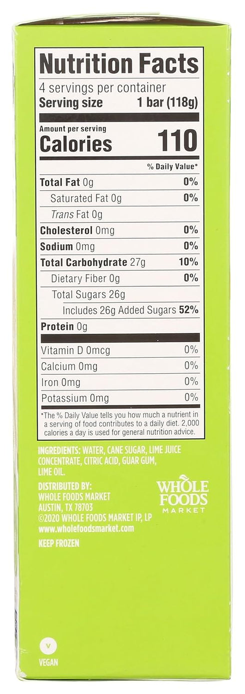 365 by Whole Foods Market 4 oz, 4 (Frozen) , Lime Fruit Bars, fl ct