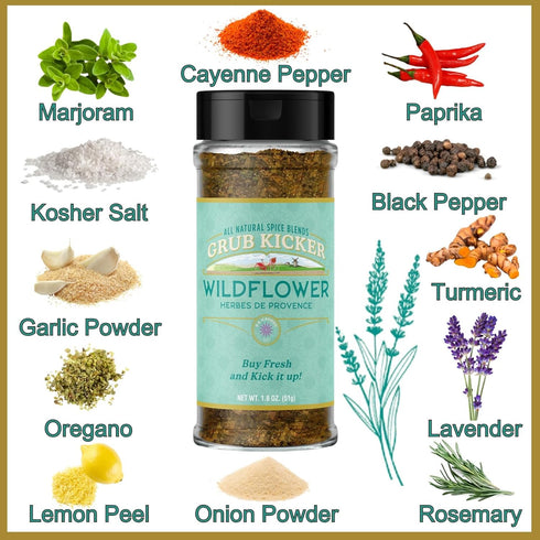 4-Pack Set Grub Kicker Spice Gift Appalachian All Purpose, Baja Fish Taco, Sunday Roast & Herbs de Provence Gourmet