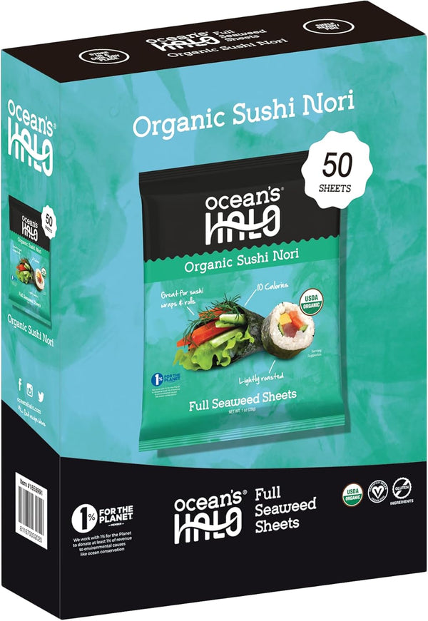 Ocean's Halo Organic Sushi Nori, 5 Pack, Vegan, Perfect for Rolls and