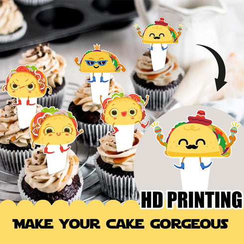 Uwaikin Yummy set 24pcs Cute Taco Bout Dessert Cupcake Topper Cheer to Mexican Food Fiesta Festival Theme Decorations