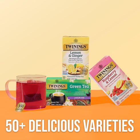 20 Count (Pack 6), 120 Twinings Raspberry & Lemon Herbal Tea Individually Wrapped Bags, of Fruity & Zesty, Naturally