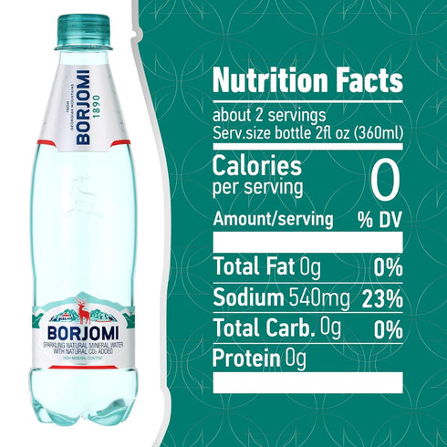 25.3 oz, 6 Pack BORJOMI Sparkling Natural Mineral Water, with Natural Gut-Healthy Minerals, Naturally Alkaline, Crispy