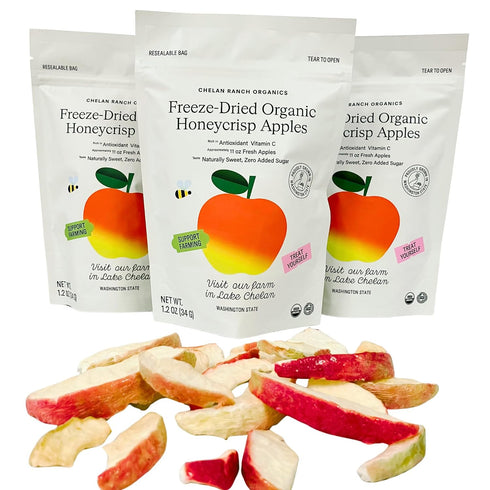 1.2 (3-Pack) Chelan Ranch Organics Freeze-Dried Organic Honeycrisp Apples, Non-GMO & Vegan, Ounce Bag