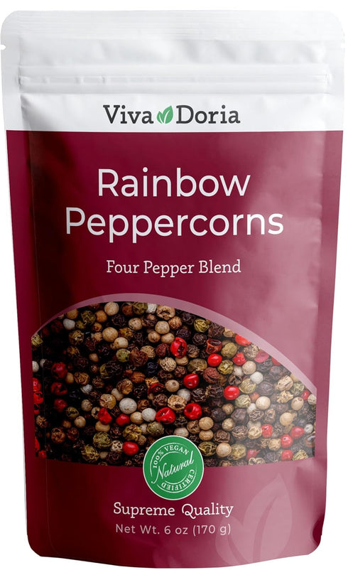 Viva Doria Rainbow Peppercorns, Four Peppercorn Blend, Whole Black, Green, Pink and White, 6 Oz
