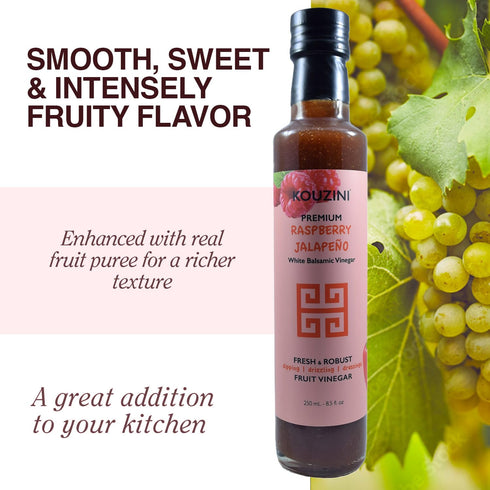 250ml Kouzini Ultra Premium Raspberry Jalapeno Fruit White Balsamic Vinegar, Aged Balsamic Vinegars from Modena, Italy