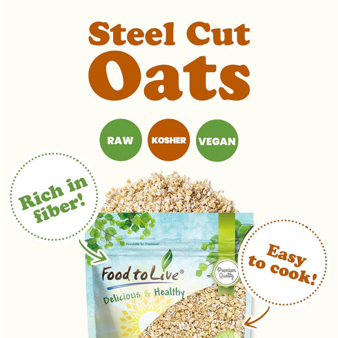 1.5 100% Food to Live Steel Cut Oats, Pounds - Whole Grain Irish Oats, Quick and Easy Cooking Oatmeal, Hearty