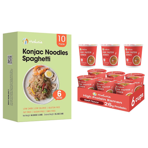 Hethstia Shirataki Noodle Spaghetti & High-Protein Ramen Cup Noodles Gluten-Free Konjac Pasta