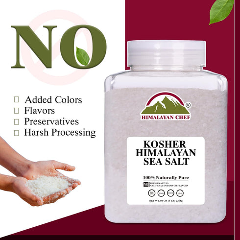 5 Himalayan Chef Kosher Sea Salt Full Flavor, No Additives, unrefined and Less Sodium - Natural and Organic - Pound