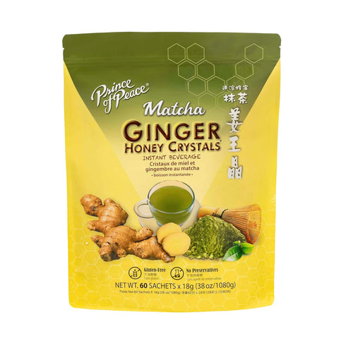 Prince of Peace Instant Ginger Honey Crystals with Matcha, 60 Sachets Instant