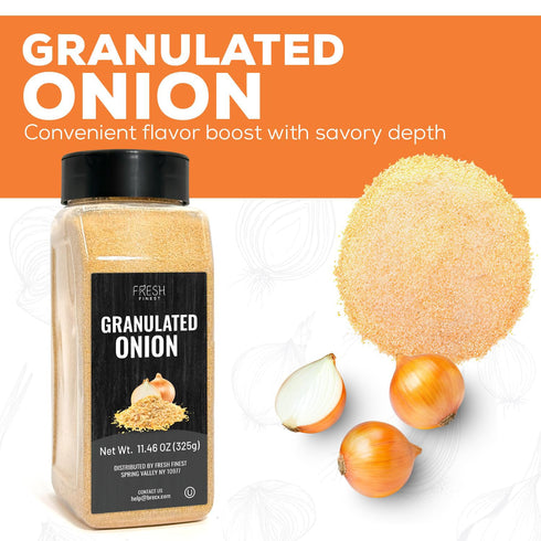 11.46oz Fresh Finest Granulated Onion - Premium Onion Powder - All-Natural, Non-GMO, Gluten-Free, Kosher - Perfect