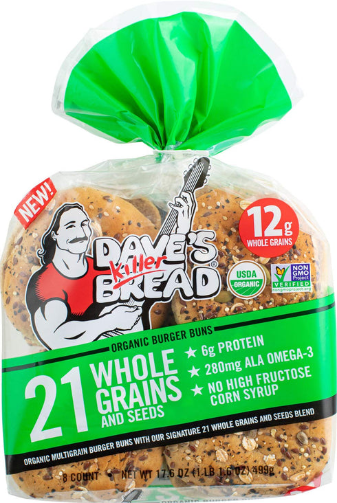 Dave's Killer Bread Organic Burger Buns, 21 Whole Grains & Seeds, 6g