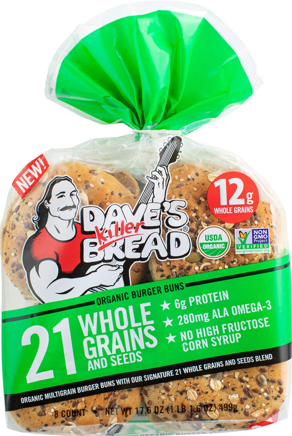 Dave's Killer Bread Organic Burger Buns, 21 Whole Grains & Seeds, 6g