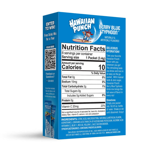96 Hawaiian Punch Powder Drink Mix Sugar Free & Delicious, Excellent source of Vitamin C (Berry Blue Typhoon, Sticks)