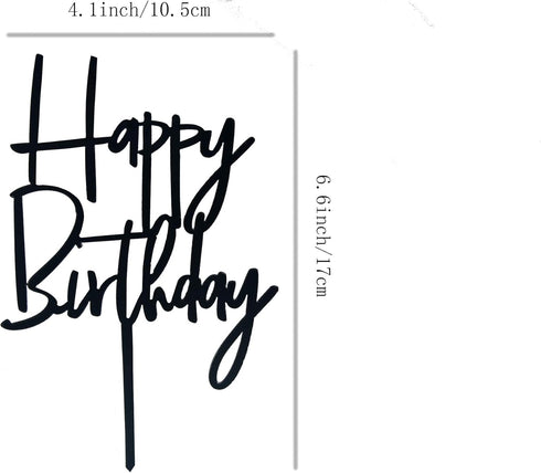 Happy Birthday Cake Topper - Black Birthday Party Decoration