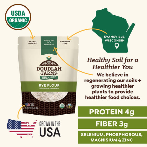 5 lb Organic Rye Flour - Non-GMO, USDA Organic, Vegan, For Baking Sourdough, Bread, and More! Grown In USA, Farmed From