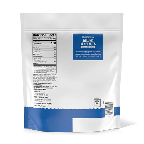 44 Oz Packaging Amazon Grocery, Deluxe Mixed Nuts, Roasted & Salted, (Previously Happy Belly, May Vary)