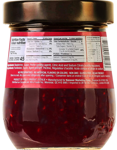 11.64 oz Tuscanini Premium Italian Raspberry Preserves, Jar, Spreadable Fruit Jam, No High Fructose Corn Syrup, No