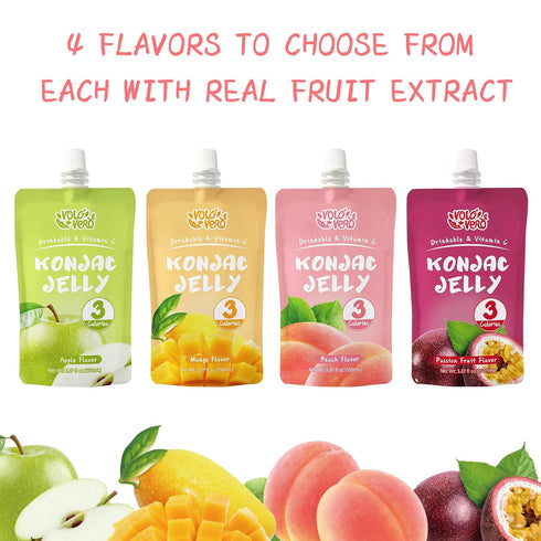 (3 10 Packs, 0 VOLO VERO Konjac Jelly Squeeze Pouch Peach Flavor, Low Calories Kcal), Gluten Free & Vegan, Sugar, Keto