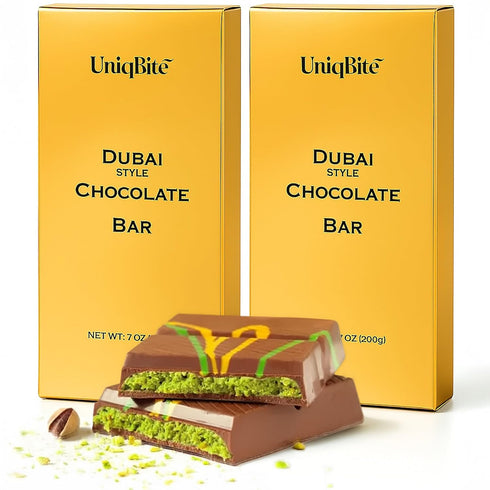 UniqBite Dubai Chocolate Bar Pistachio, Crunchy Loaded Viral Knafeh Chocolate Bar with