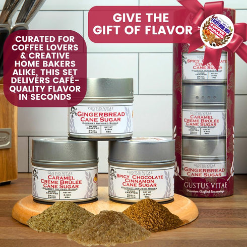 Packaged Set 3 Pack Coffee Sugars: Sugar, Spice & Everything Nice | Gift of | All Natural, Non GMO Cane Sugars |