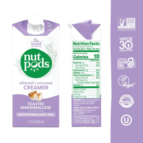 Whole30, (12-Pack) nutpods Toasted Marshmallow Coffee Creamer - Unsweetened Non Dairy Creamer Made from Almonds