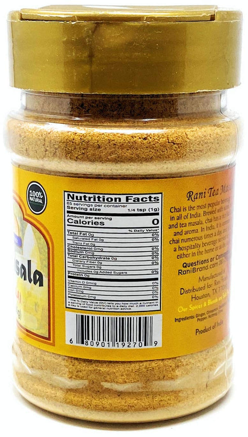 Rani Tea (Chai) Masala Indian Spice Blend 3oz (85g) PET Jar, All Natural, Vegan, Gluten Friendly