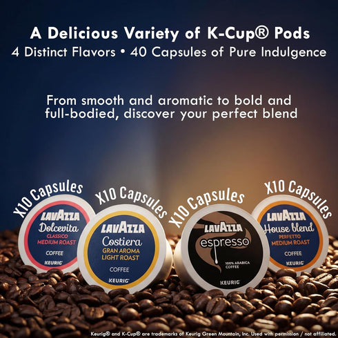 40 Count (10 10 10 10 Lavazza K-Cup Coffee Pods Variety Bundle for Keurig Brewers Light & Medium Roast, Single-Serve