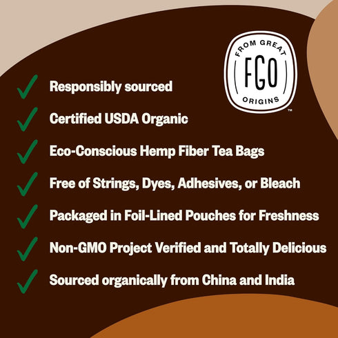 FGO Organic Chai Tea, 100 Count, Eco-Conscious Tea Bags, Resealable Bag (Pack of 1)
