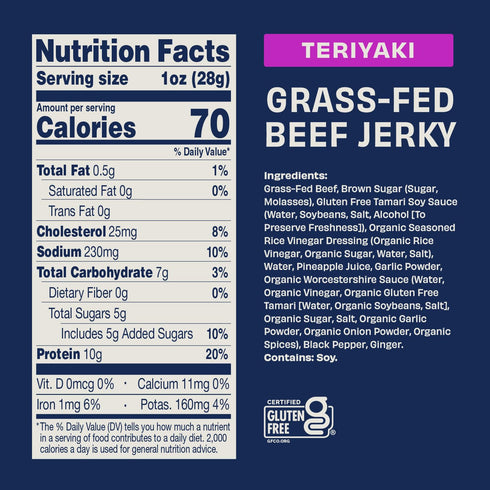 Pack, 2.5 oz (Pack 4) Archer Jerky Grass Fed Beef Jerky - Beef Snack Teriyaki Flavored, Bulk Individual Protein Snack