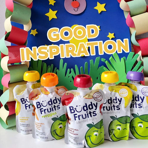 3.2oz (18pk) Buddy Fruits Snacks To Go Banana Unsweetened Applesauce Pouch Gluten-Nut-Dairy-Preservatives-BPA Free, Non