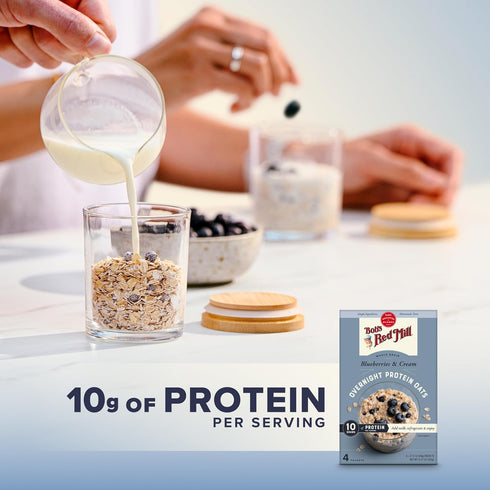 16 Packets Bob's Red Mill Overnight Protein Oats, Blueberries & Cream, Total, Non-GMO, Gluten Free, Whole Grain