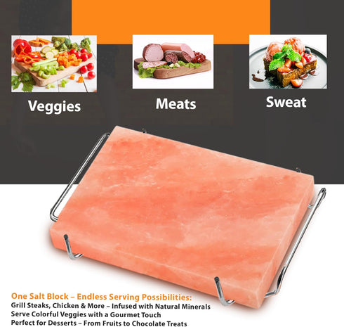 12x8x1.5, ZK Himalayan Salt Block with Steel Tray for Grilling- Cooking, Cutting, and Serving, Food Grade Rock Salt