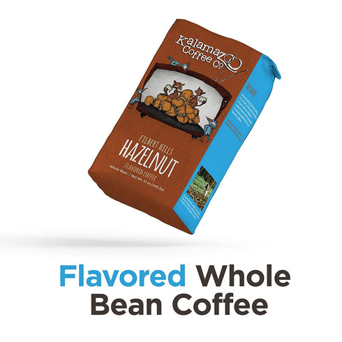 Filbert 12oz (1 Pack) KALAMAZOO COFFEE COMPANY Hazlenut Whole Bean Coffee - Hills Flavored Coffee | Bag