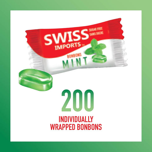 Swiss Imports 200 500g/17.6oz Sugar Free Bonbons Hard Candy Drops, Mint, Individually Wrapped Pieces