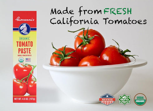 Giovanni's Organics USA (4.5 oz Giovannis Organic Double Concentrated Tomato Paste Single Tube) | Made in the USA