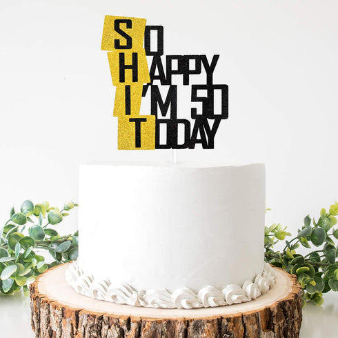 Funny So Happy I'm 50 Today Cake Topper, Glitter Fabulous Fifty Years Birthday Cake Décor for 50th Birthday Party
