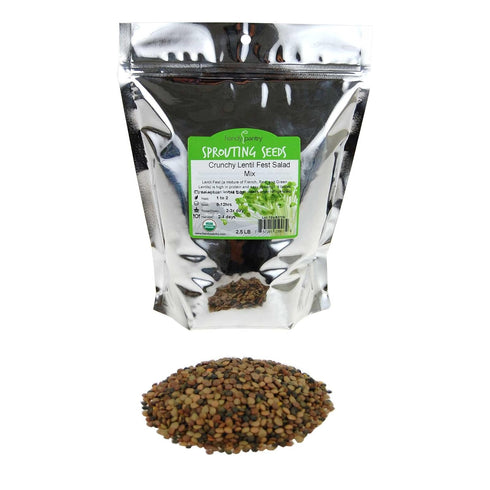 Crunchy Lentil Fest Sprouting Seed Mix- 2.5 Lbs- Organic- Green, Red &