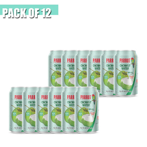10.5 ozNew PackagingRefreshing (Pack 12) Parrot Brand Coconut Water with Pulp fl. Coconut Taste Natural Essential Plant