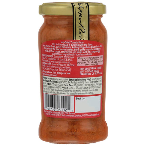 6.7 Filippo Berio Pesto, Sun Dried Tomato, Ounce Glass Jar