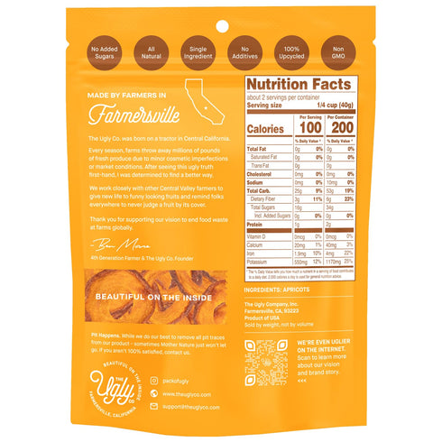 3 oz, Pack 3 Hello! Im Ugly Sliced and Dried Apricots, No Sugar Added Unsulfured Dried Apricots, Upcycled California