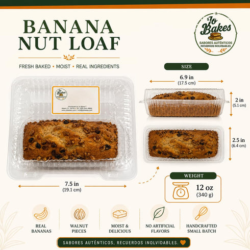 JO BAKES 12 oz (1 Banana Nut Loaf Moist HomemadeStyle Banana Bread, Fresh Baked Flavor, Loaf)